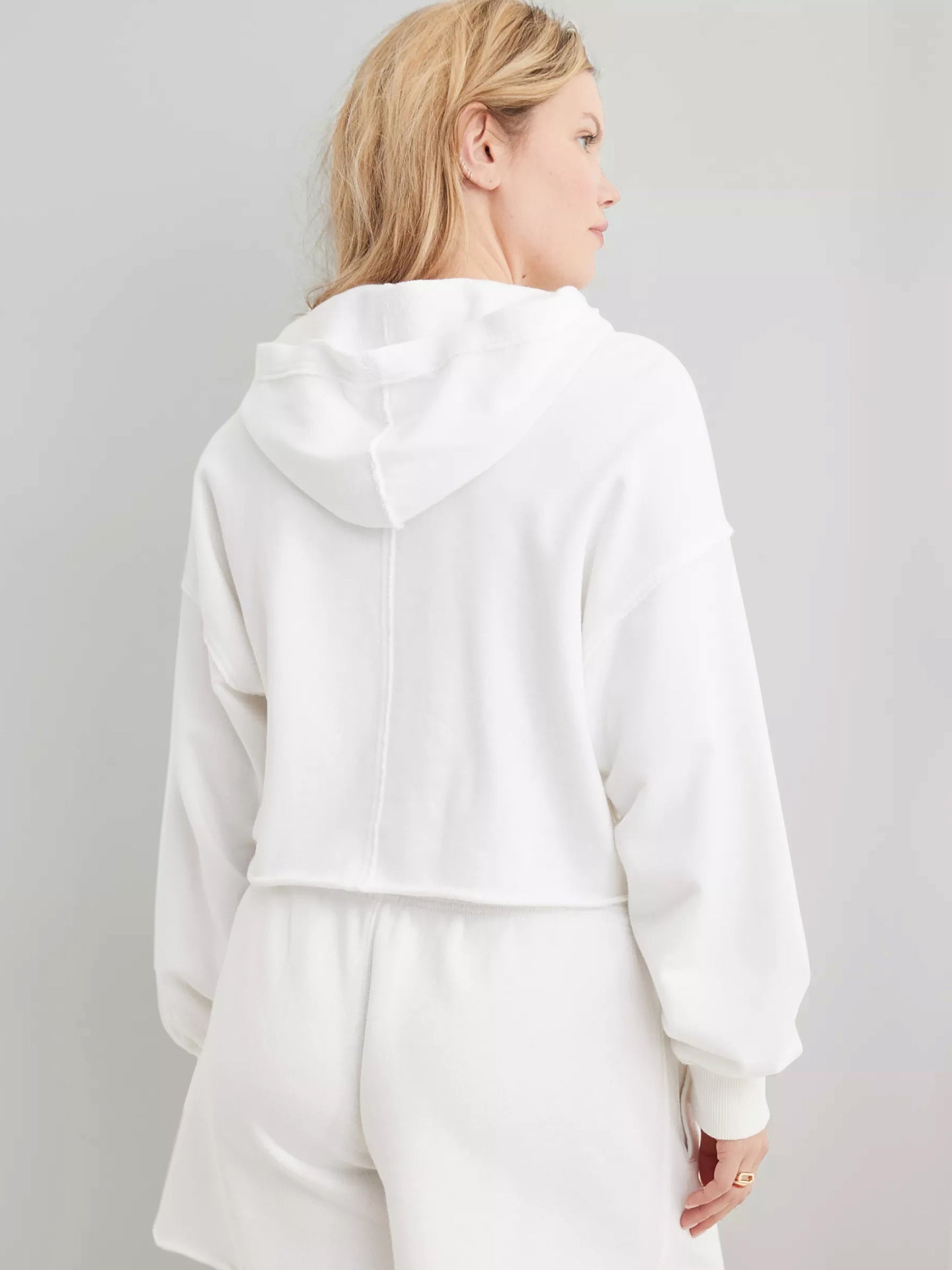 Hooded Half-Open Collar Solid Color Loose Sweatshirt