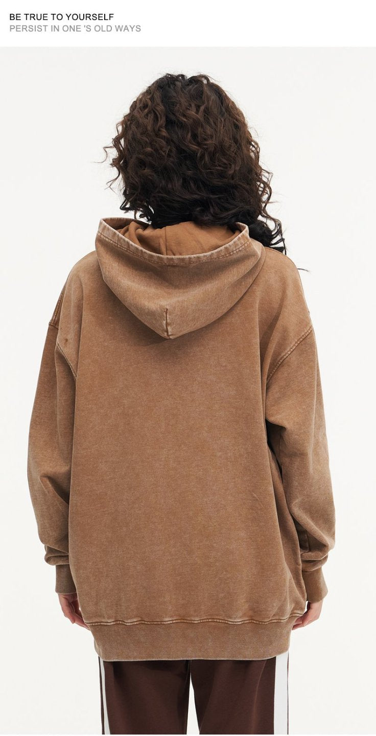 Washed and distressed hooded sweatshirt pure cotton batik retro street all-match hoodie