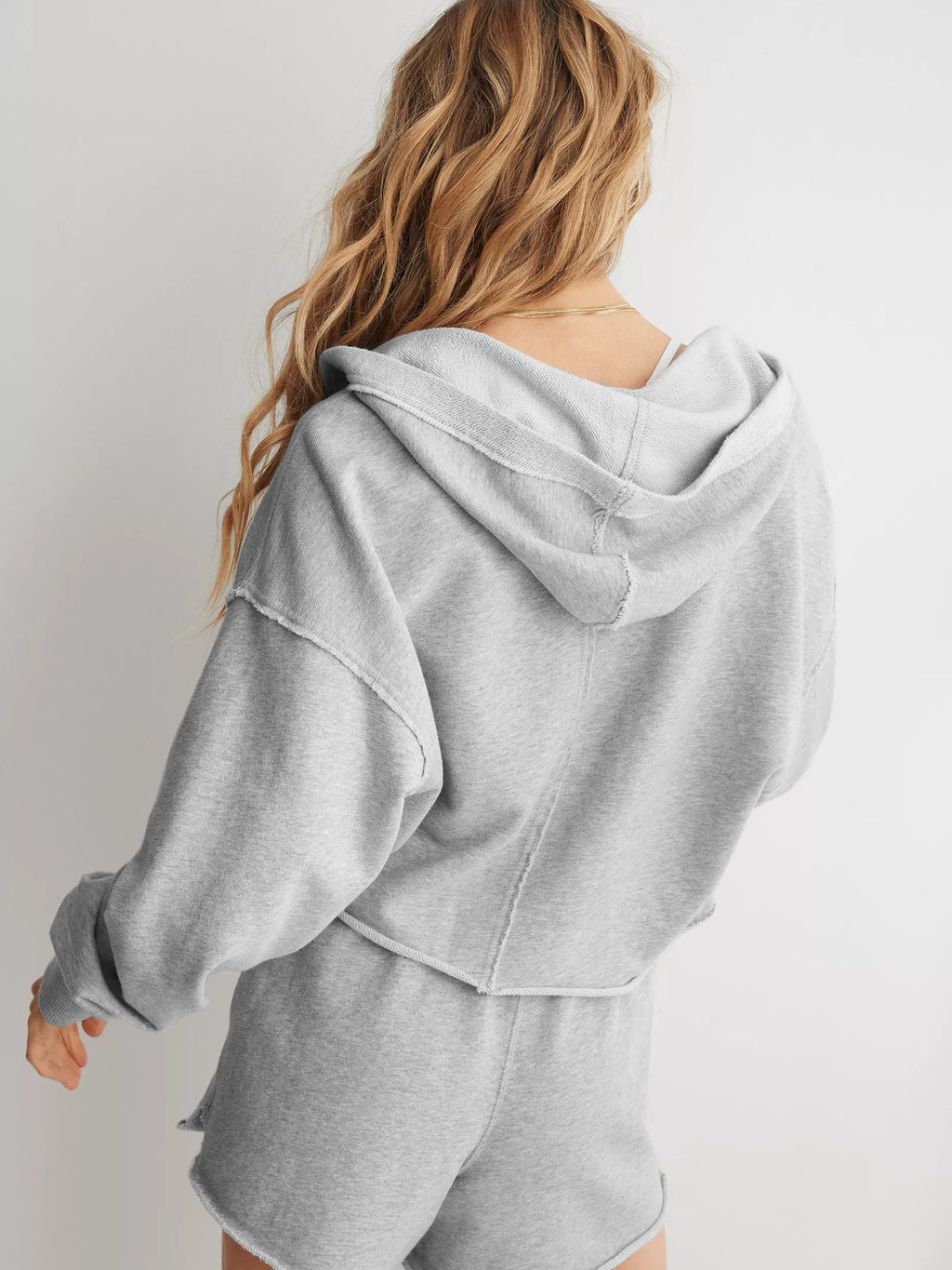 Hooded Half-Open Collar Solid Color Loose Sweatshirt