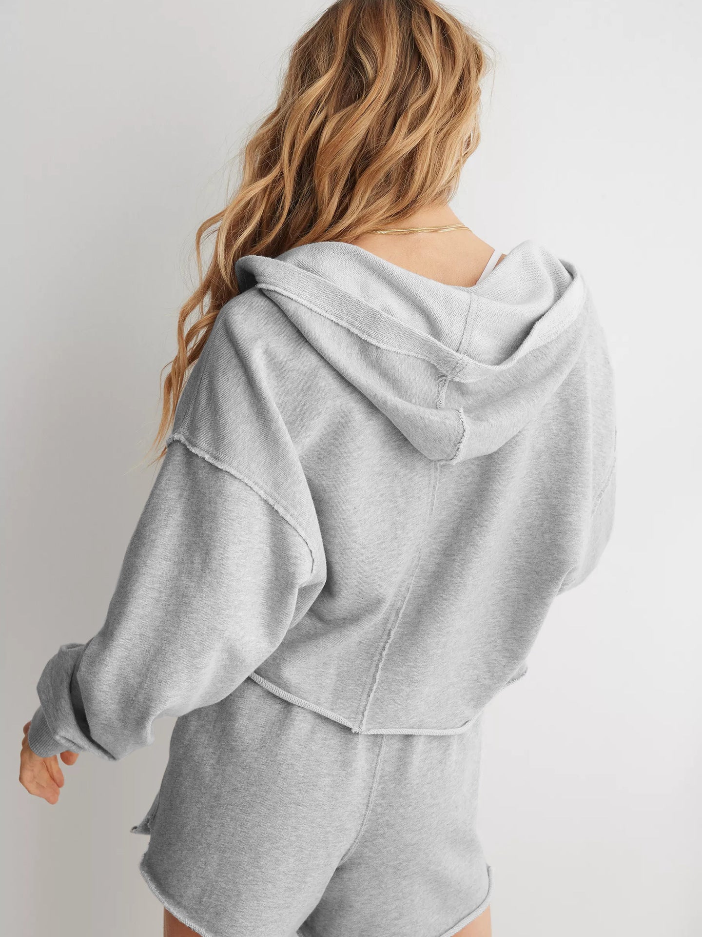 Hooded Half-Open Collar Solid Color Loose Sweatshirt