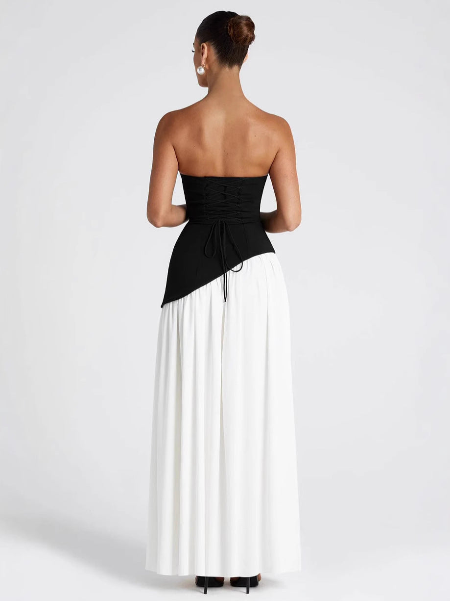 Tube Top Solid Color Slit Dress Fashion Sexy Backless High Slit Long Dress
