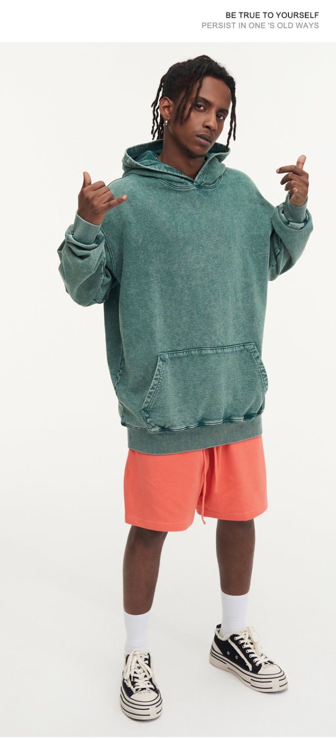 Washed and distressed hooded sweatshirt pure cotton batik retro street all-match hoodie