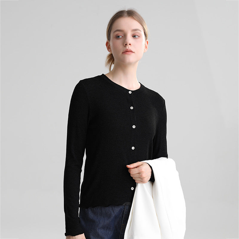 Commuter round neck straight shoulder single breasted top