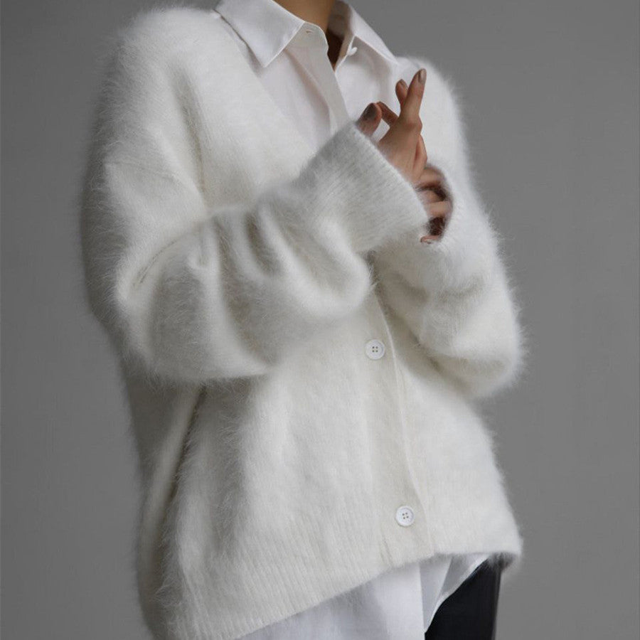 Spring autumn imitation mink cardigan women lazy style loose sweater coat soft long sleeve