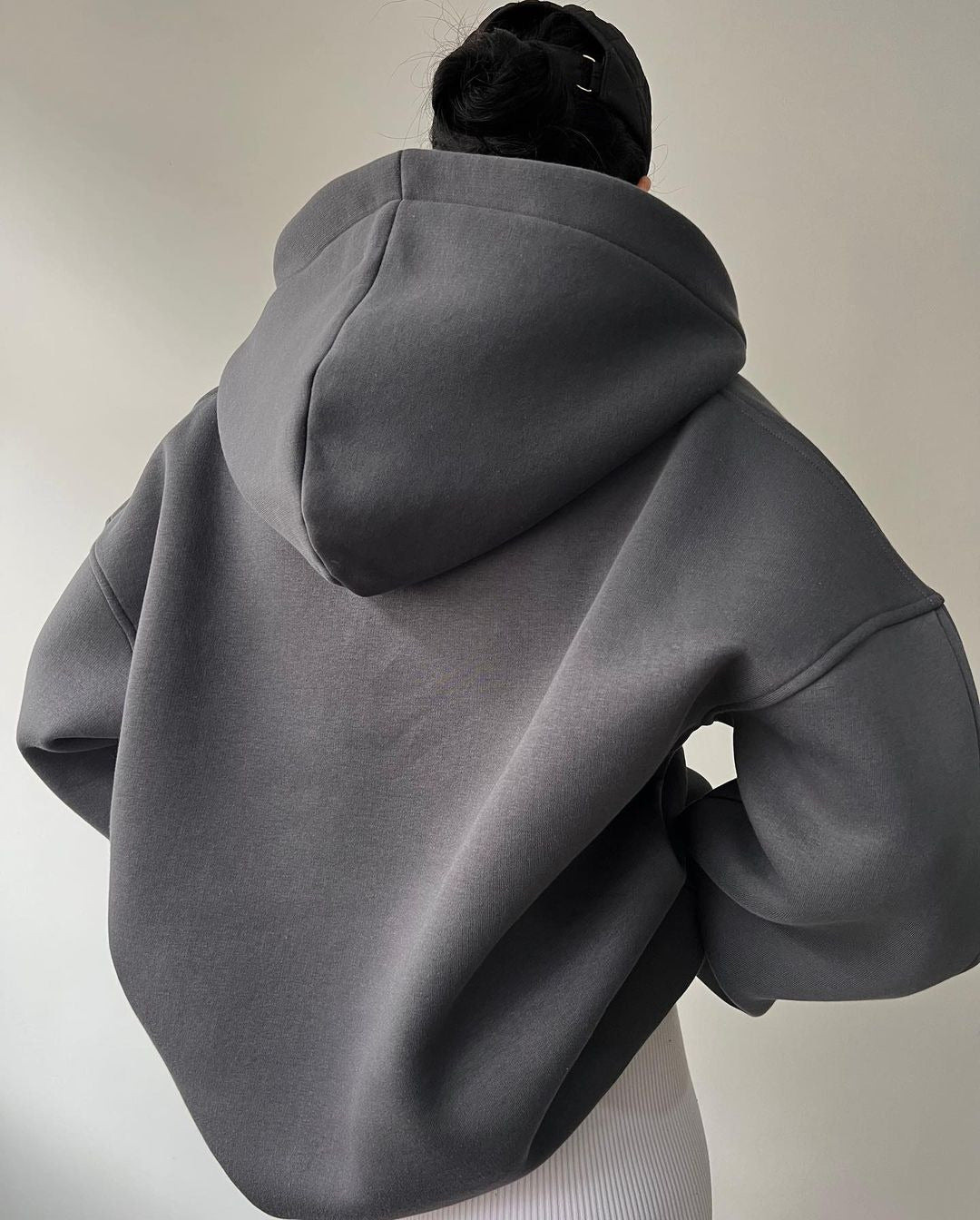 Plush hooded long-sleeved basic all-match sweatshirt V-neck sweater