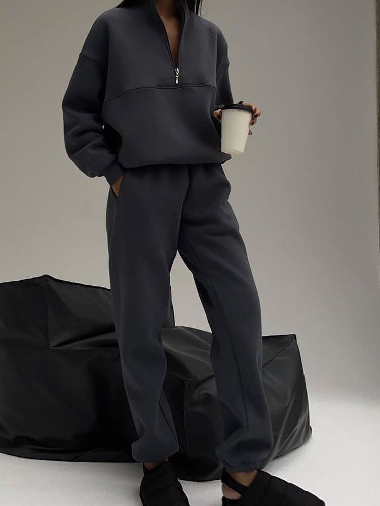 Plush sweatshirt pencil pants casual two-piece suit