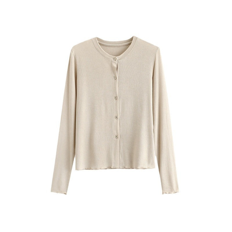 Commuter round neck straight shoulder single breasted top