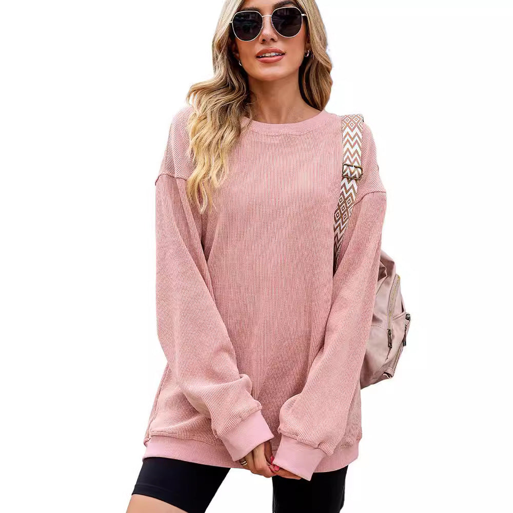 Women's ribbed knitted long sleeve loose sweatshirt