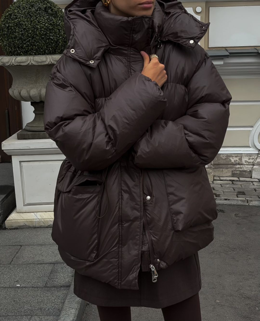 Solid color zippered cotton warm hooded warm jacket