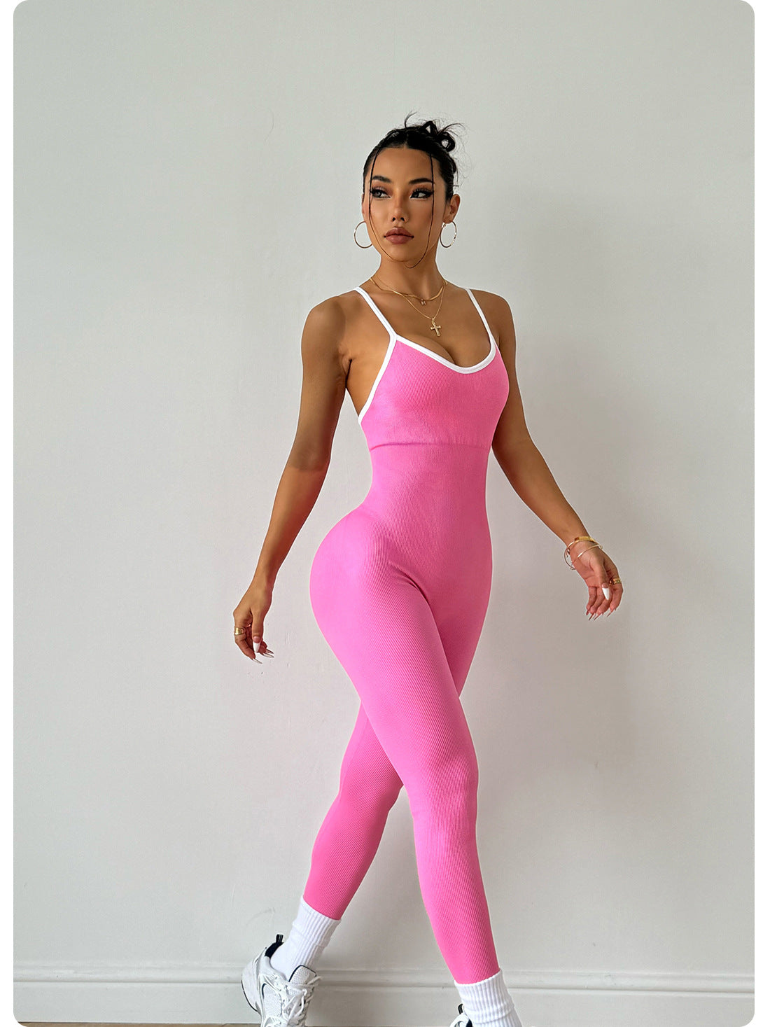 Contrast color sling sports yoga jumpsuit sleeveless quick-drying thread tight fitness jumpsuit