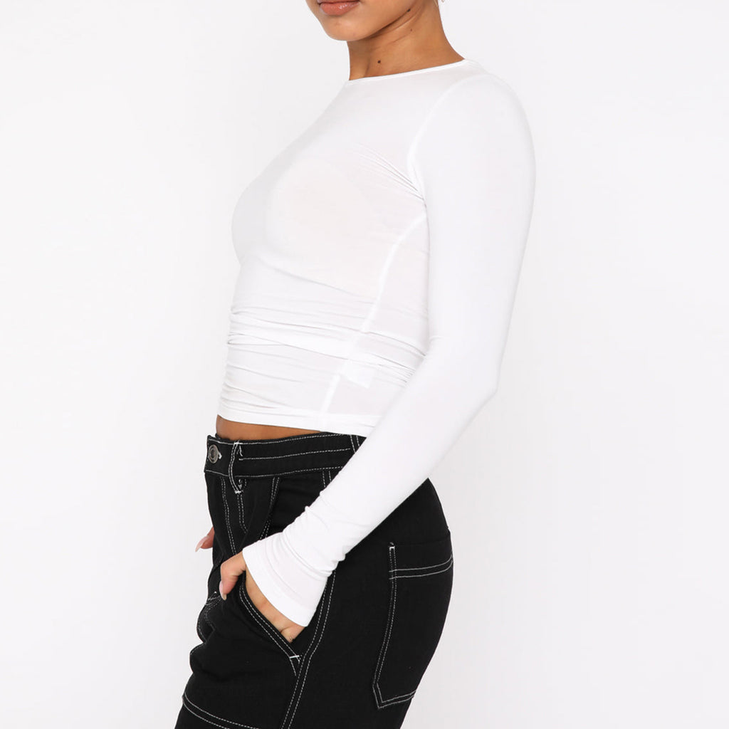 Solid color bottoming round neck slim fit long sleeve top T-shirt