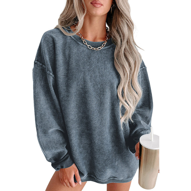 Women's ribbed knitted long sleeve loose sweatshirt