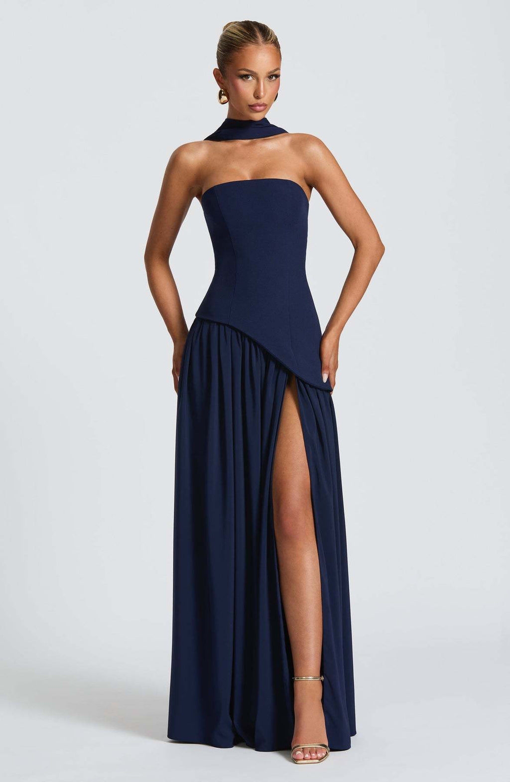 Tube Top Solid Color Slit Dress Fashion Sexy Backless High Slit Long Dress