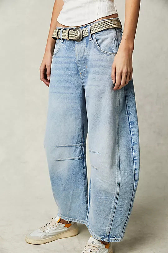 Spring Autumn Casual Loose Mid-Rise Tube Jeans for Women