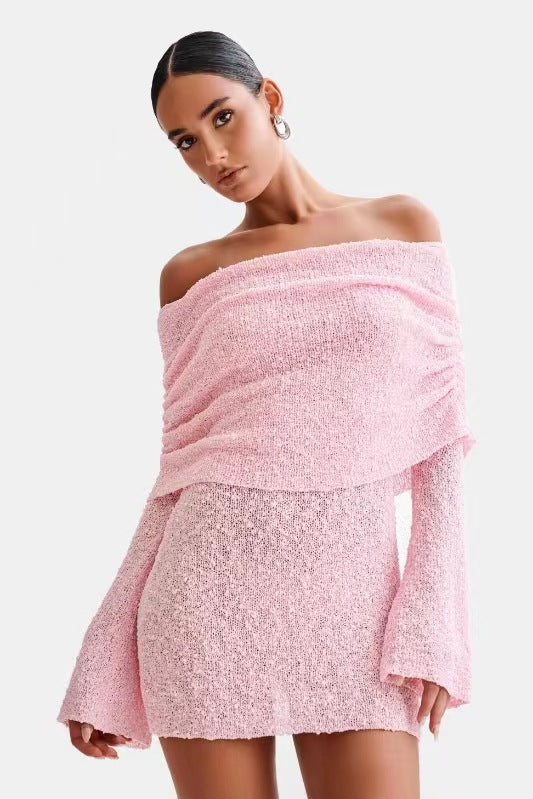 Sexy hollow long sleeve one shoulder dress