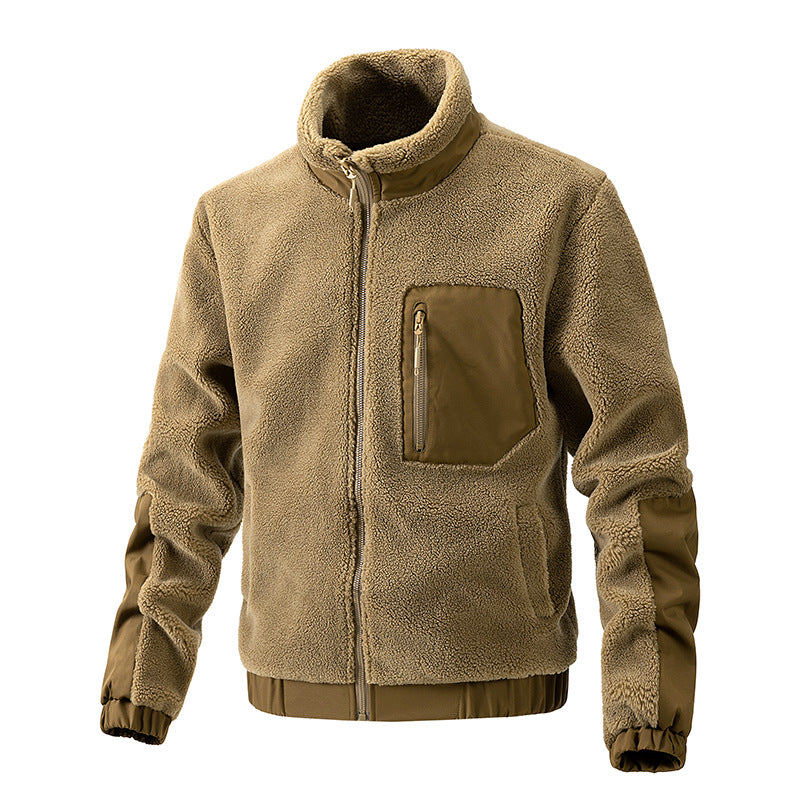 Men's Lambskin Jacket Polar Fleece Casual Jacket Cardigan