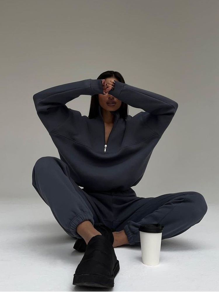 Plush sweatshirt pencil pants casual two-piece suit