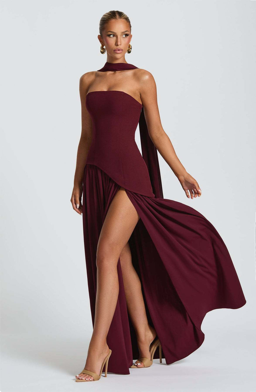 Tube Top Solid Color Slit Dress Fashion Sexy Backless High Slit Long Dress