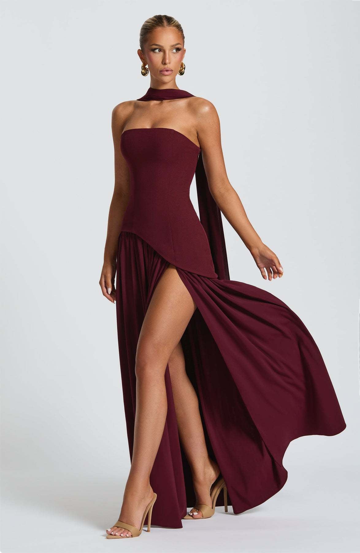 Tube Top Solid Color Slit Dress Fashion Sexy Backless High Slit Long Dress