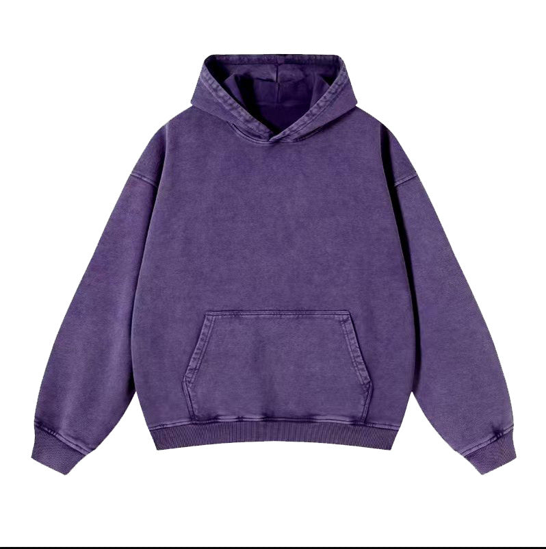 Washed and distressed hooded sweatshirt pure cotton batik retro street all-match hoodie