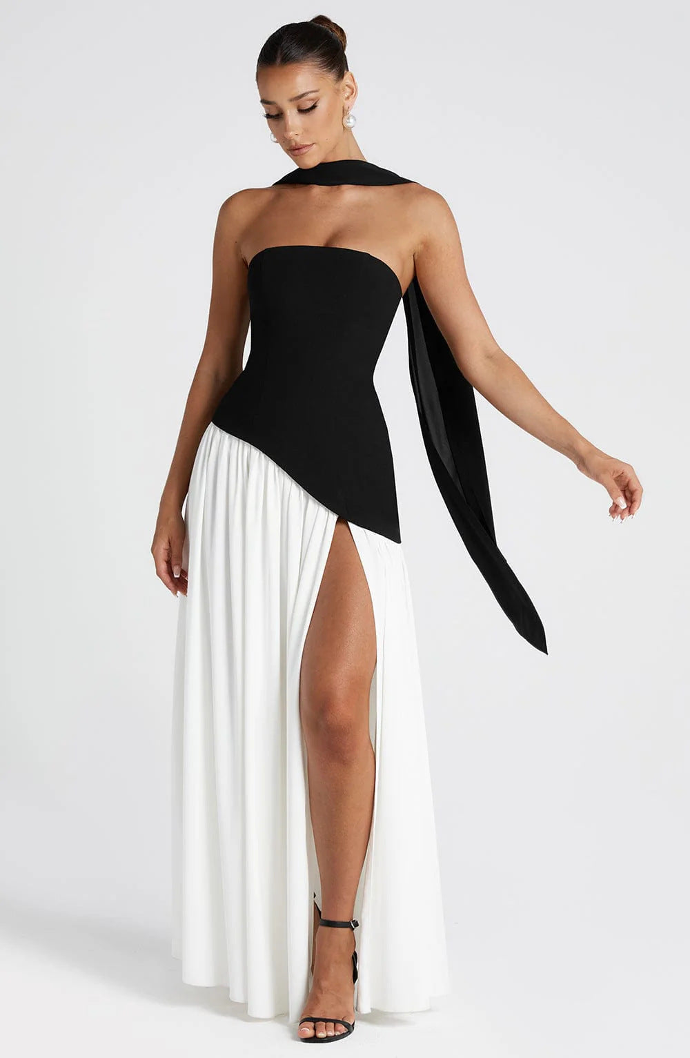 Tube Top Solid Color Slit Dress Fashion Sexy Backless High Slit Long Dress