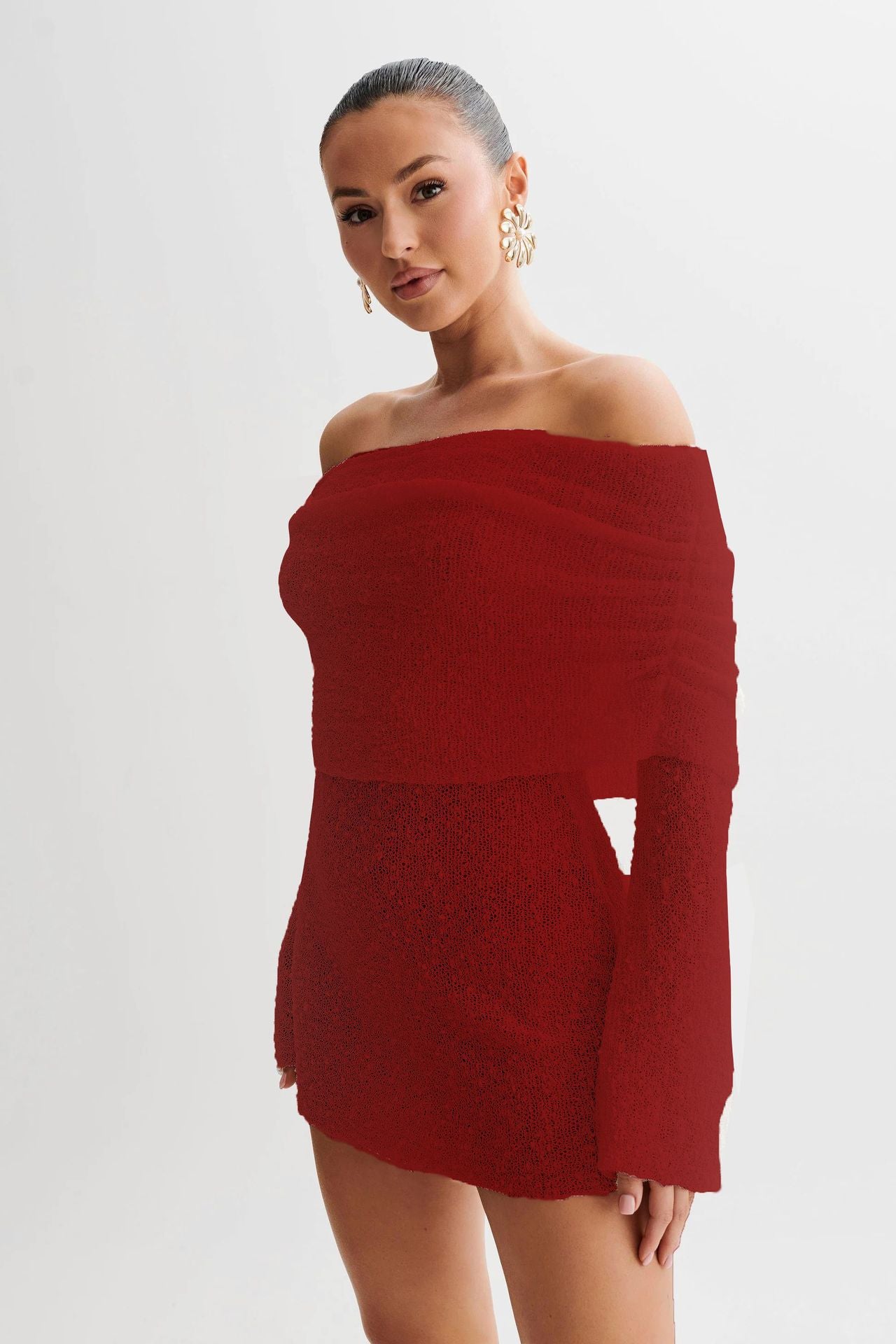 Sexy hollow long sleeve one shoulder dress