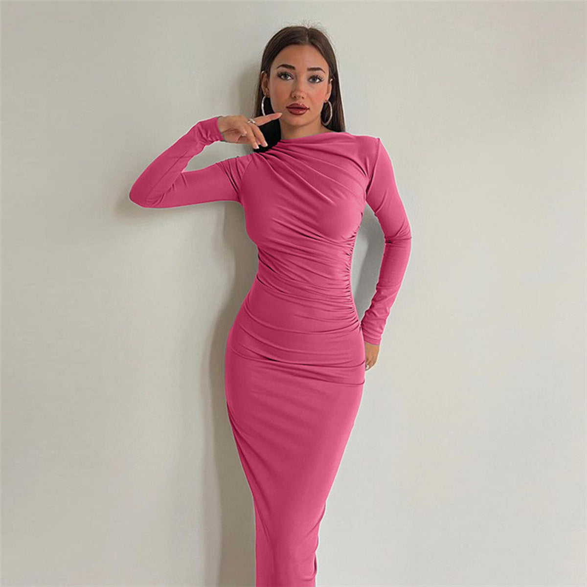 Slim fit high-end solid color temperament long hip dress