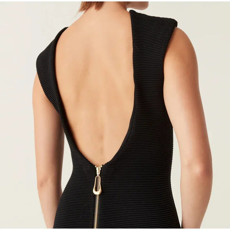 Solid color raffia patchwork knitted midi dress