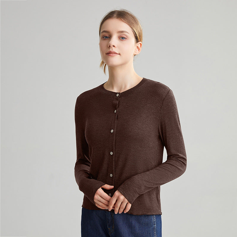 Commuter round neck straight shoulder single breasted top