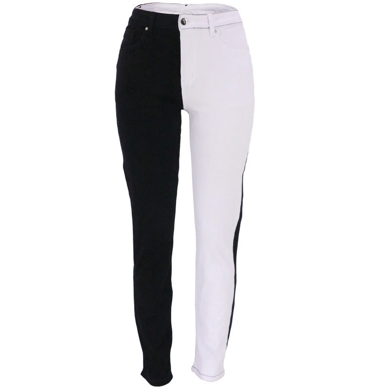 Elastic straight washed high waist women's jeans