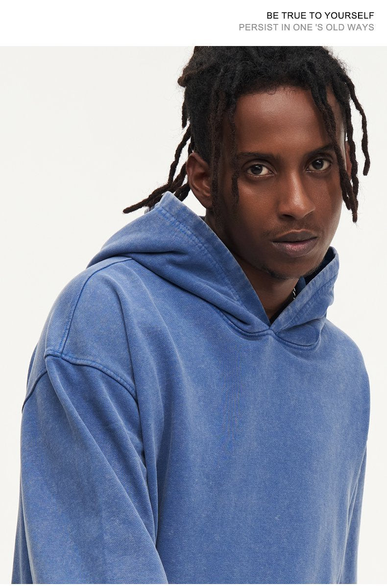 Washed and distressed hooded sweatshirt pure cotton batik retro street all-match hoodie