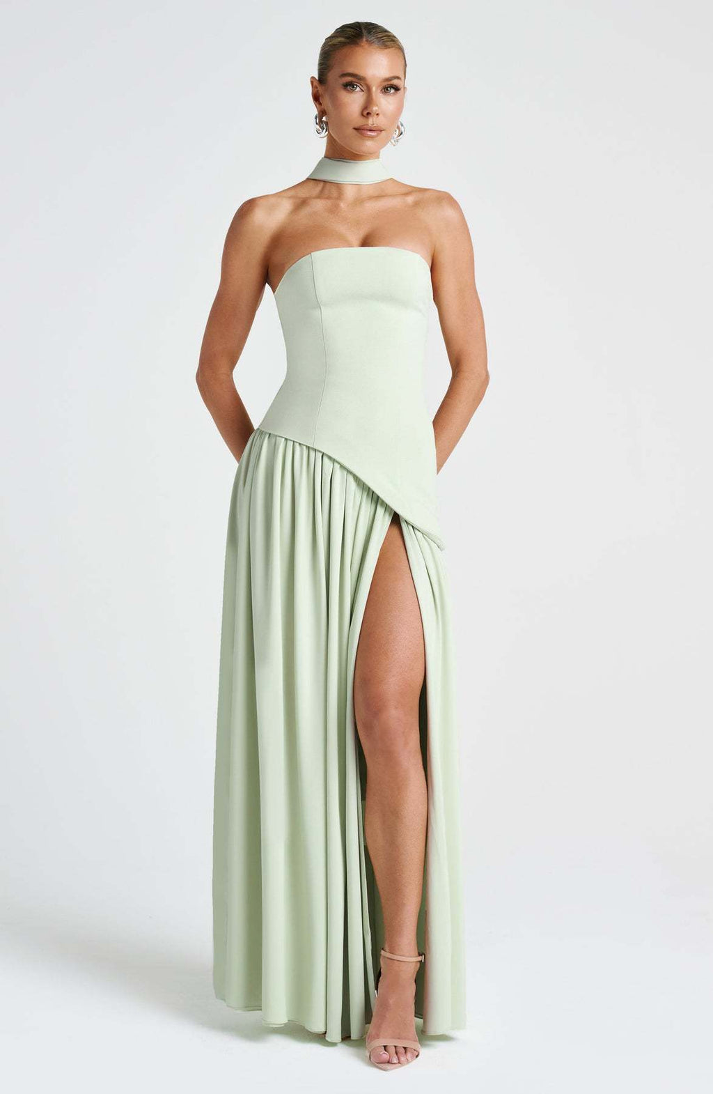Tube Top Solid Color Slit Dress Fashion Sexy Backless High Slit Long Dress