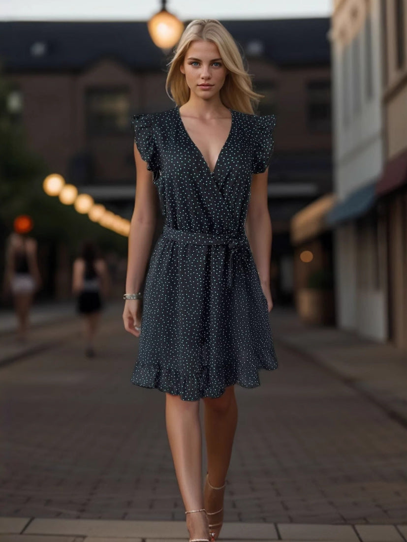 Polka dot ruffled holiday French dress