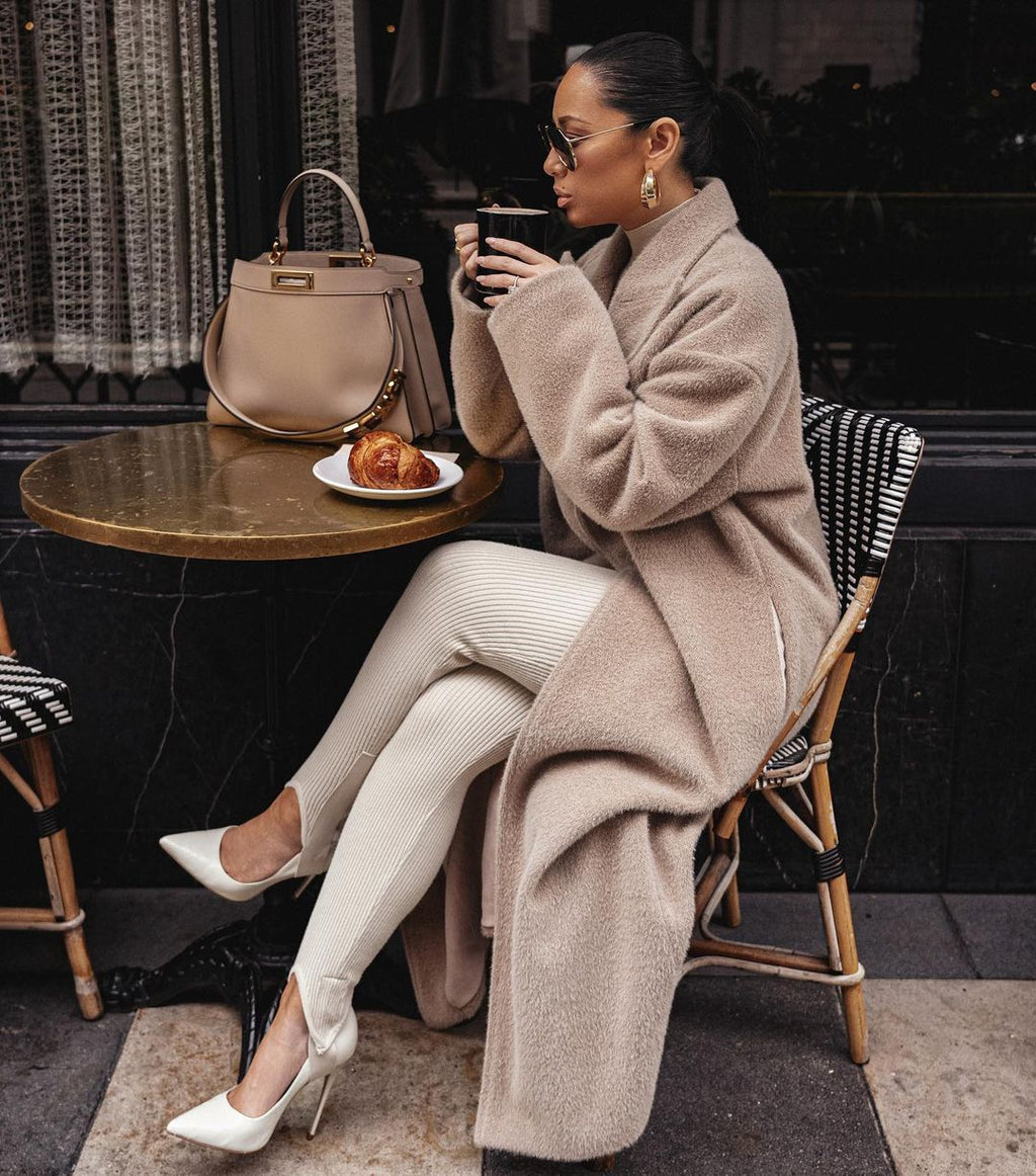 Warm coat long sleeve lapel women's plush top