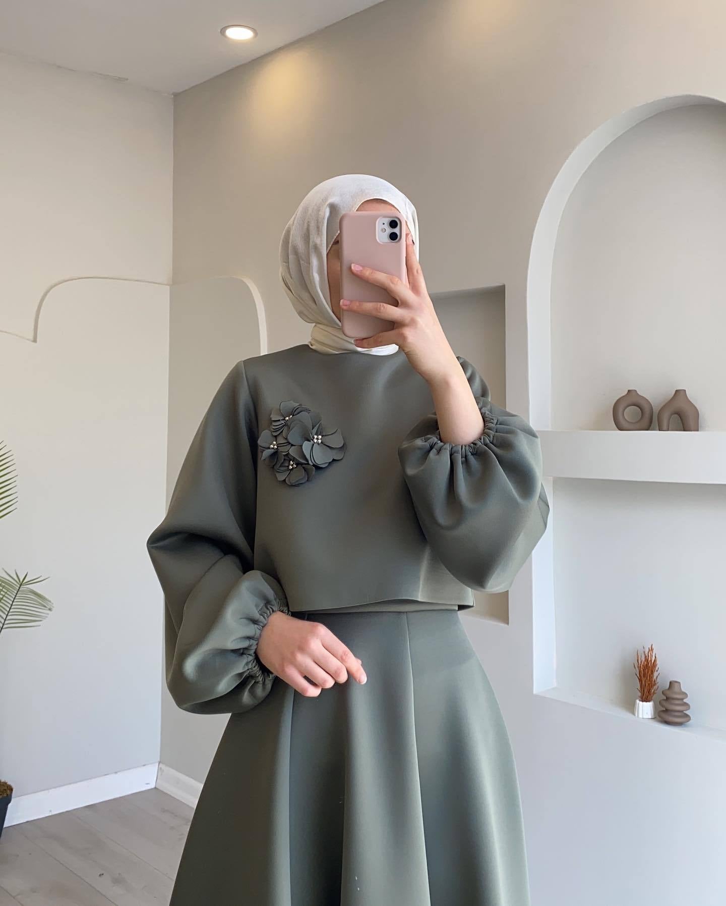 Flower Lantern Sleeve Loose Dress Women's Skirt Suit Two-piece Set