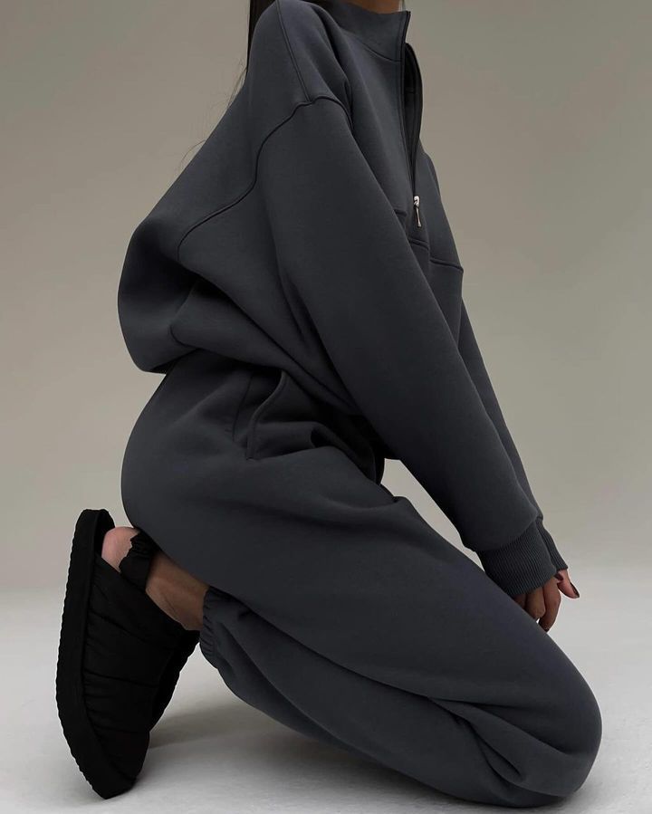 Plush sweatshirt pencil pants casual two-piece suit
