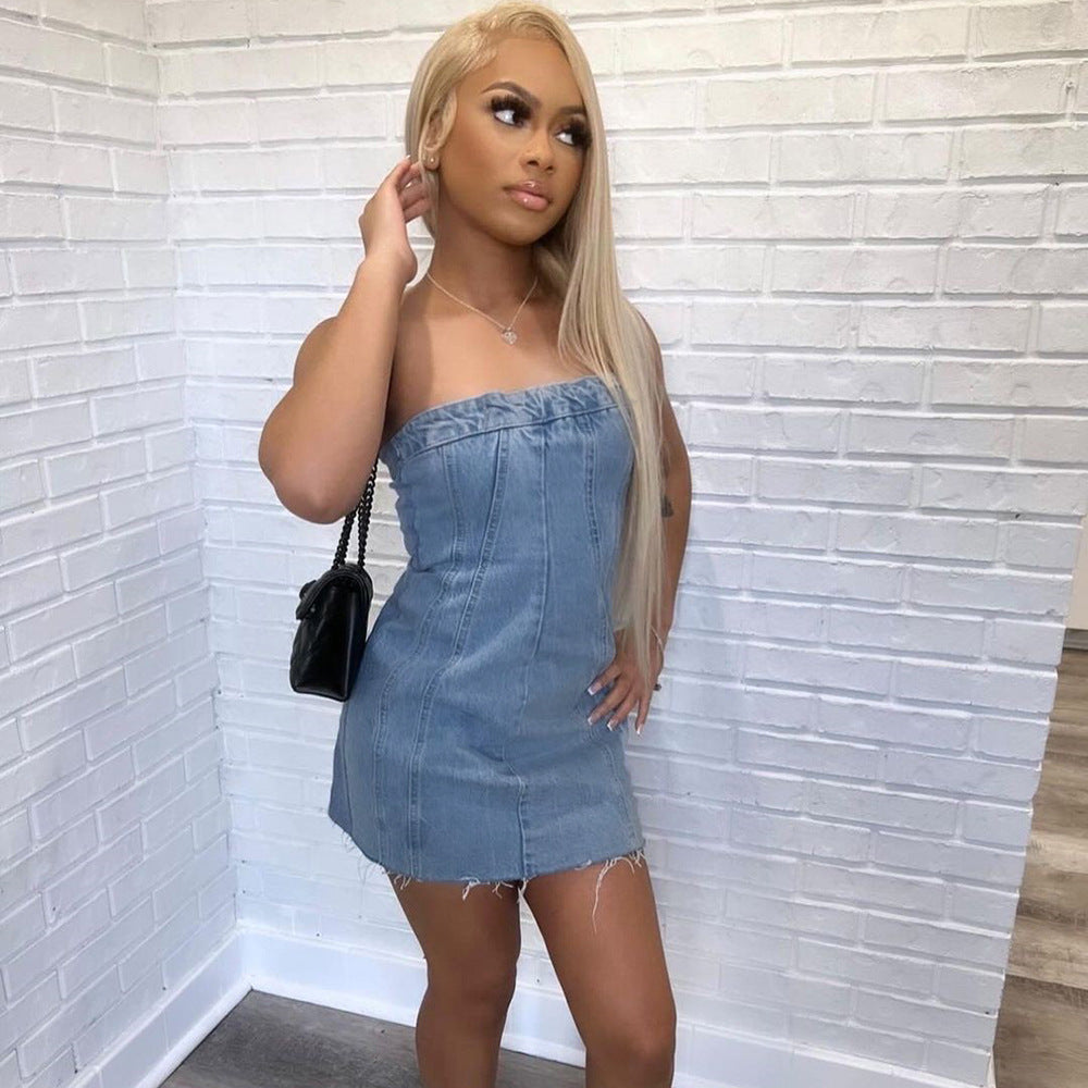 Sexy backless washed chest dress