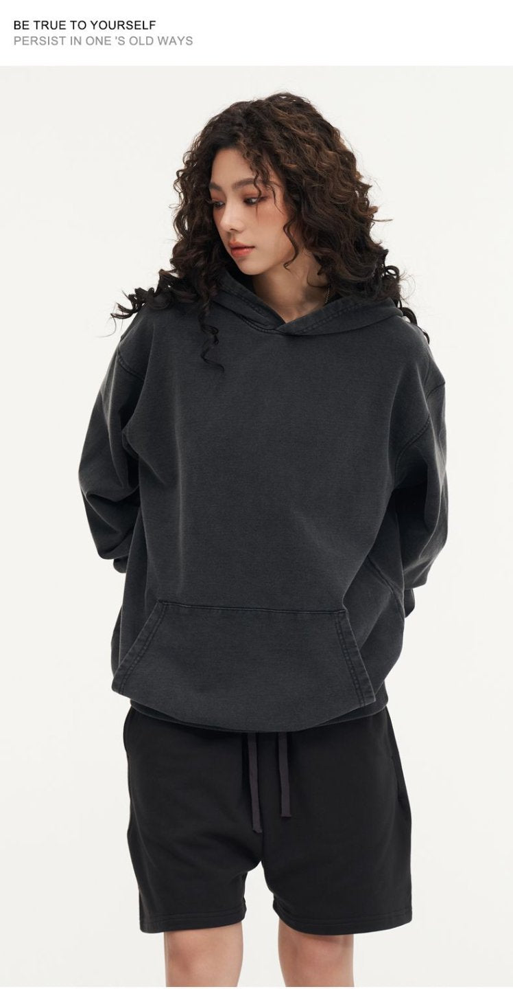 Washed and distressed hooded sweatshirt pure cotton batik retro street all-match hoodie