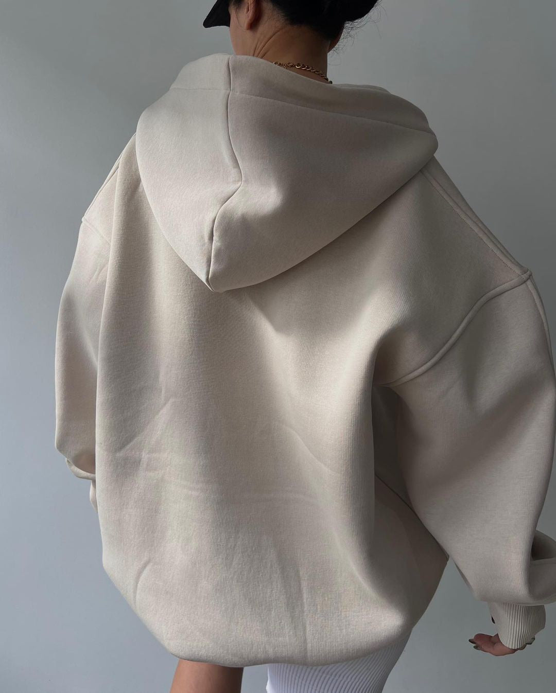 Plush hooded long-sleeved basic all-match sweatshirt V-neck sweater