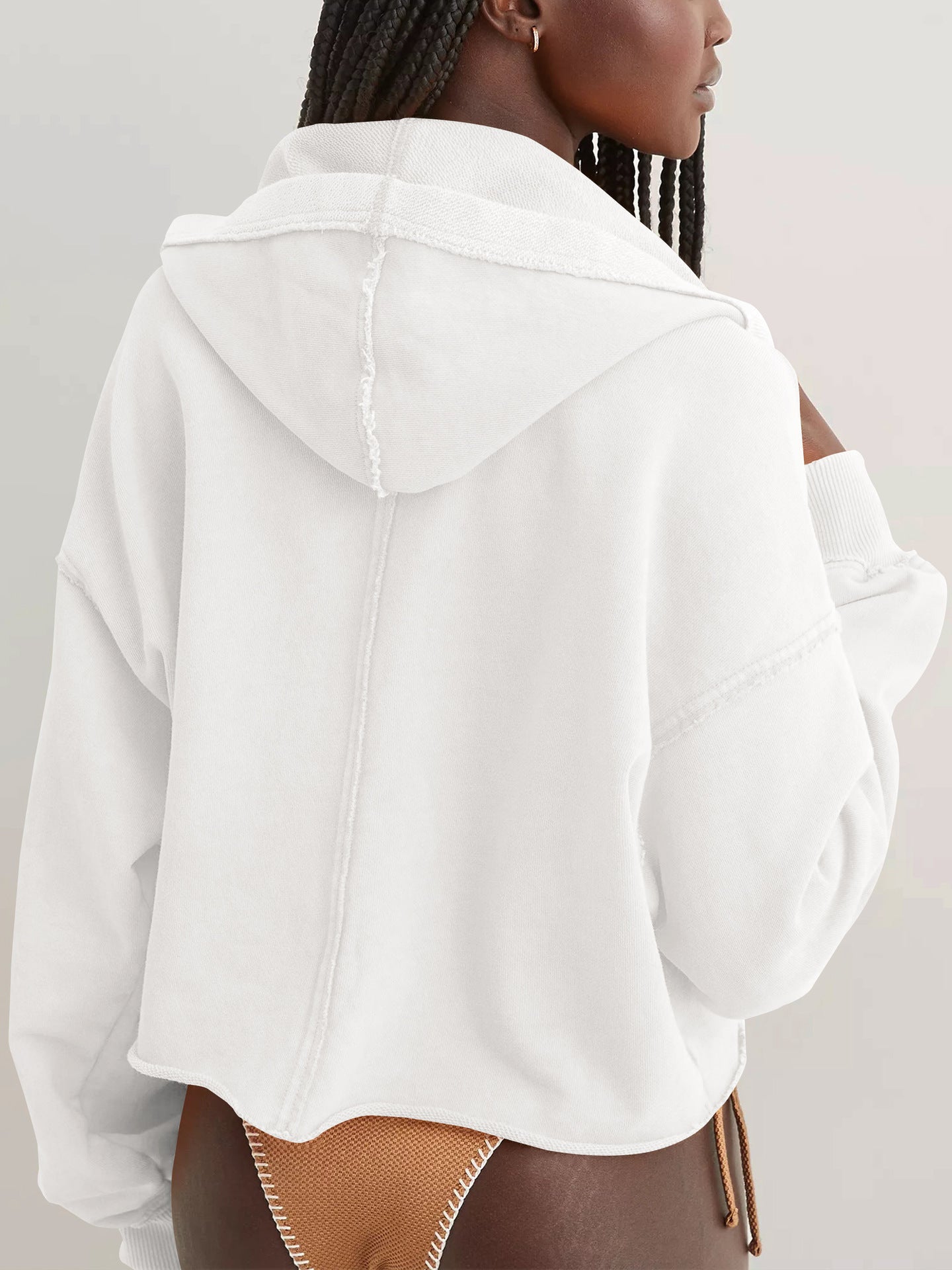 Hooded Half-Open Collar Solid Color Loose Sweatshirt