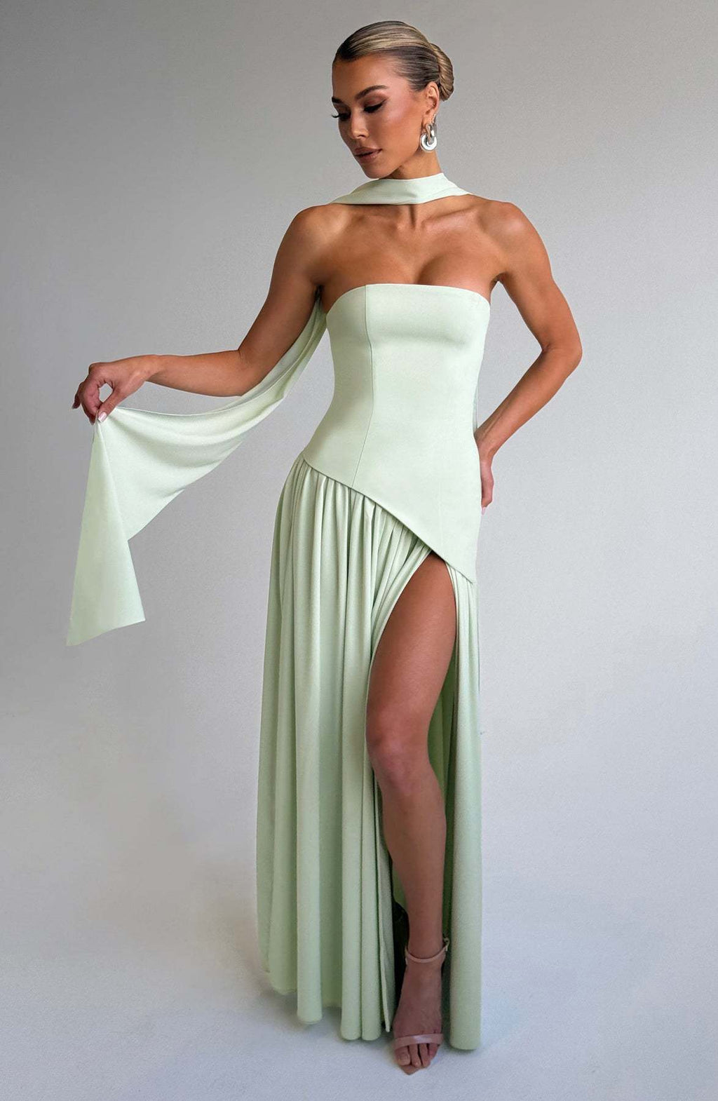 Tube Top Solid Color Slit Dress Fashion Sexy Backless High Slit Long Dress