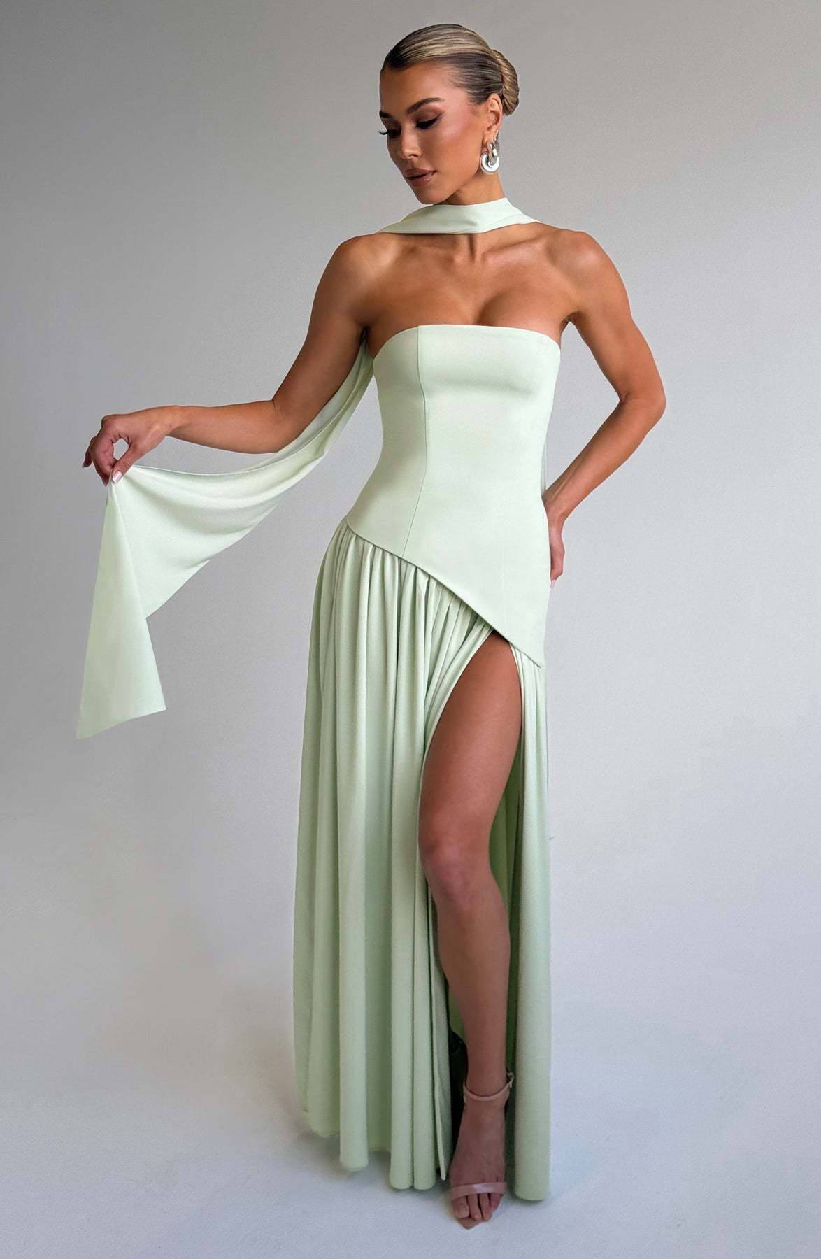 Tube Top Solid Color Slit Dress Fashion Sexy Backless High Slit Long Dress