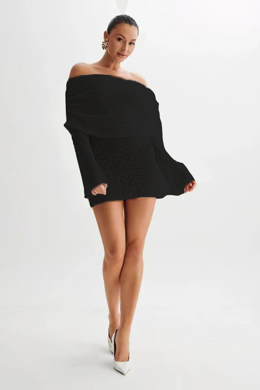 Sexy hollow long sleeve one shoulder dress