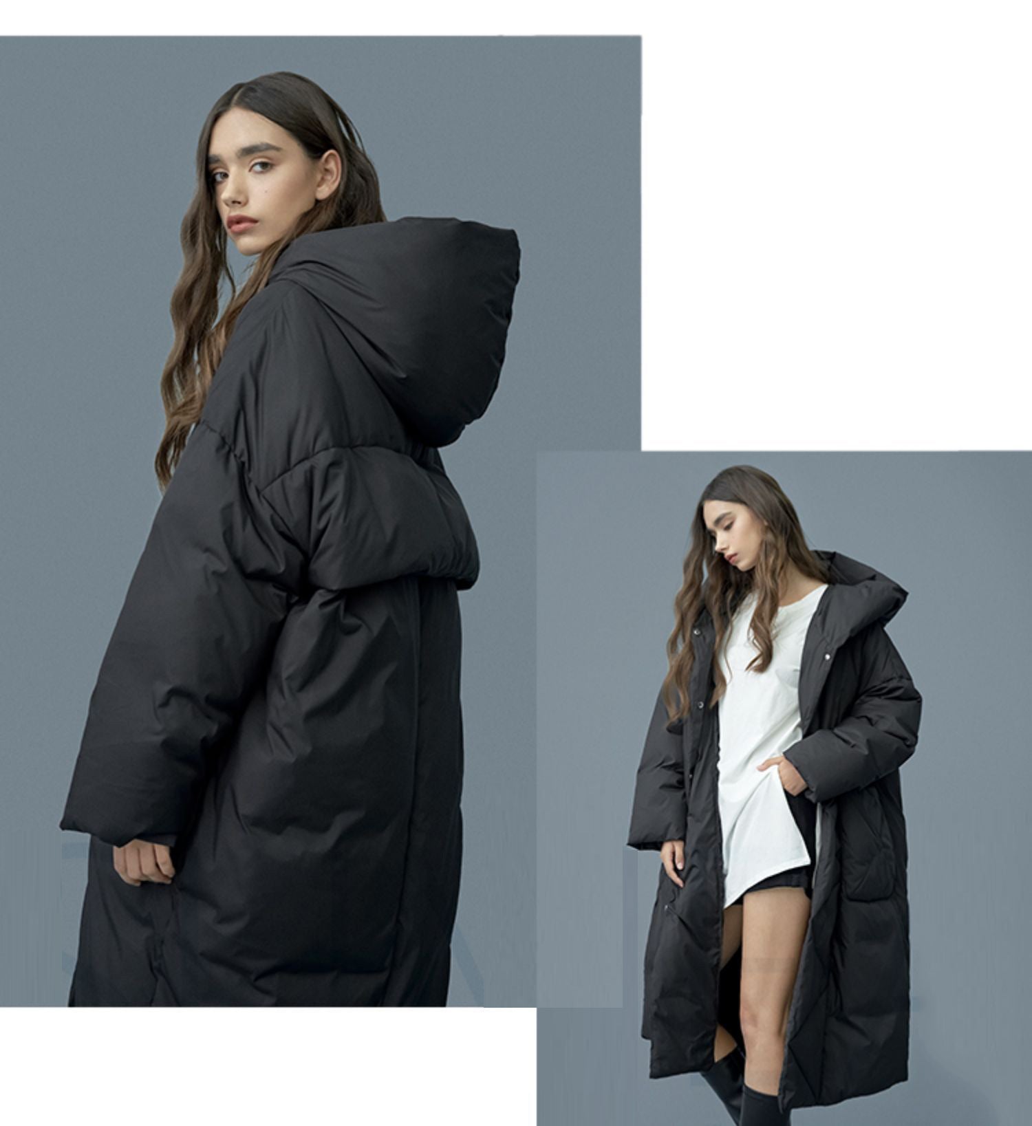 Windproof and waterproof white duck down below the knee warm down jacket