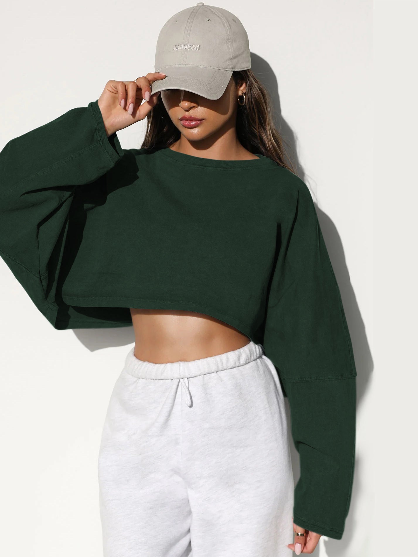Navel-exposed round-neck sweatshirt short sports bottoming shirt T-shirt sweater
