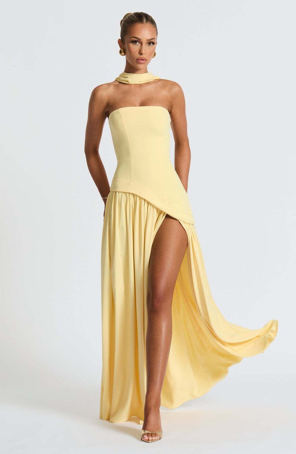 Tube Top Solid Color Slit Dress Fashion Sexy Backless High Slit Long Dress