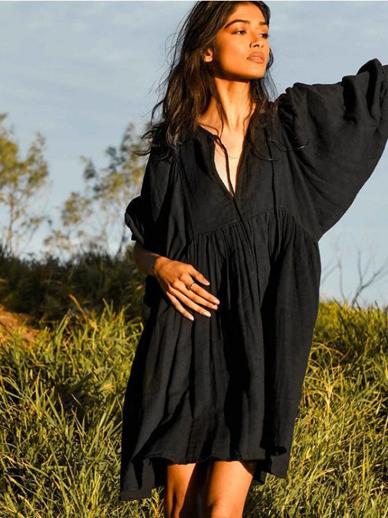 Large size loose lantern sleeve girl style dress