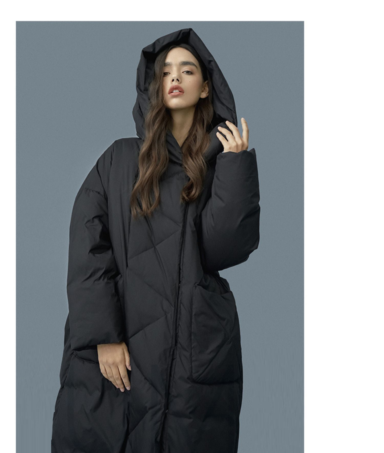 Windproof and waterproof white duck down below the knee warm down jacket