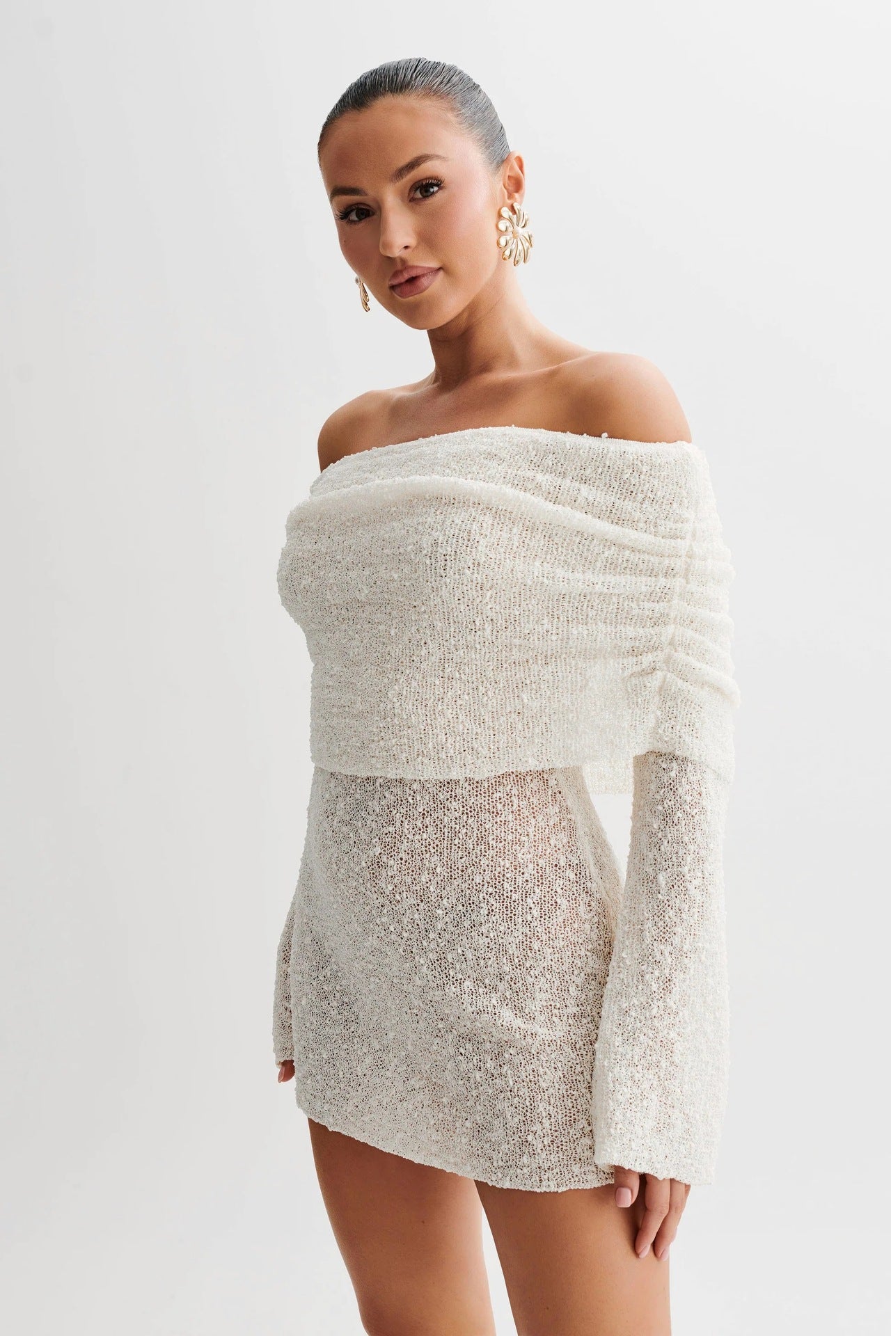 Sexy hollow long sleeve one shoulder dress