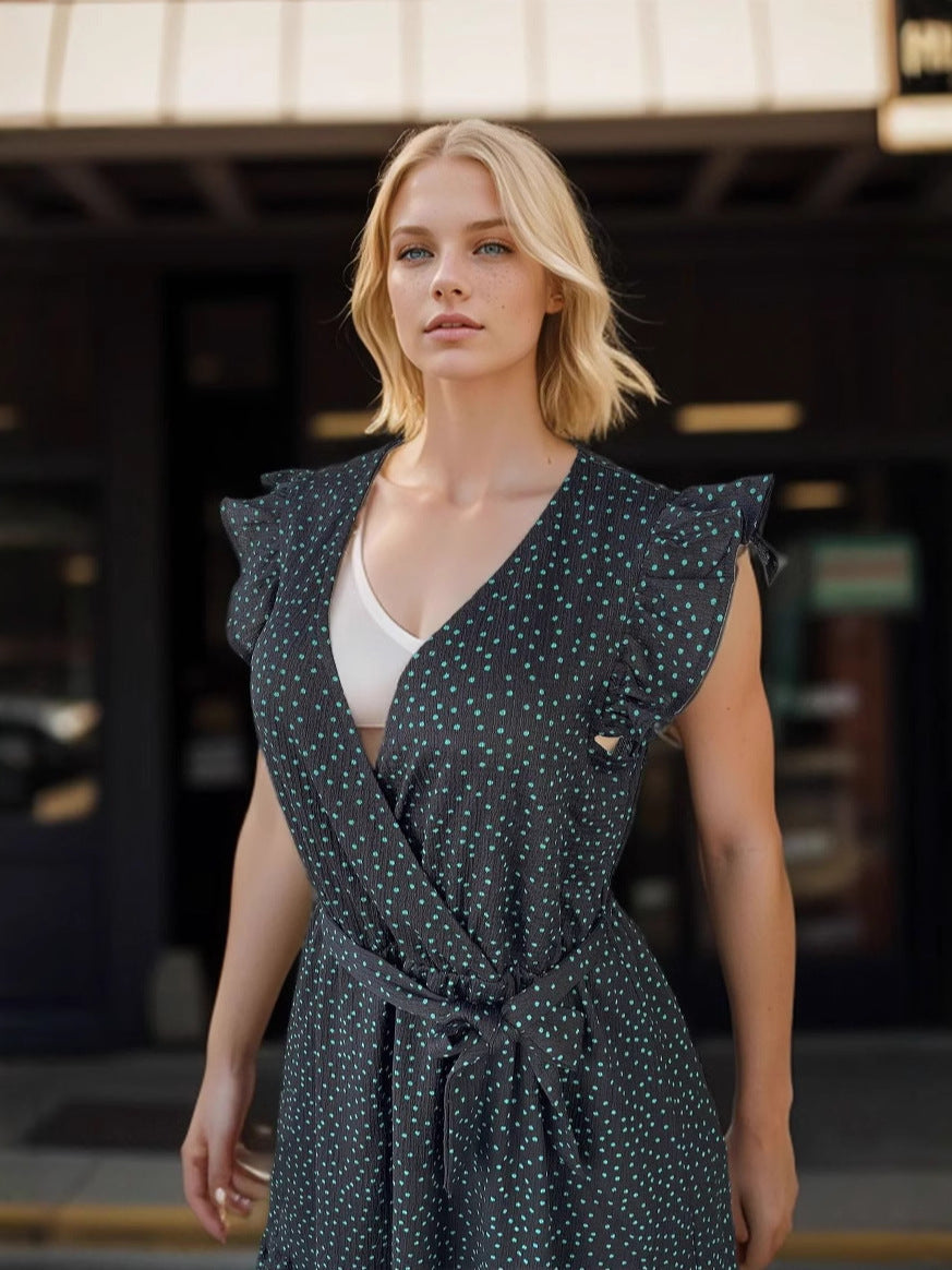 Polka dot ruffled holiday French dress